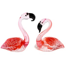 Movdyka 2 Pcs Glass Hand Blown Art Flamingo Collectible Figurine Ornaments, Crystal Flamingo Animal Decorative Gifts for Couples