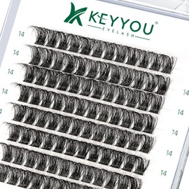 Cluster Eyelashes, 96 Pieces, Individual Eyelashes, D Curl, 16 mm Cluster Eyelashes, KEYYOU Volume Wispy Eyelash Extension, Soft & Comfortable, Easy DIY at Home (Y11 D-16 mm)