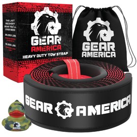 GearAmerica Heavy Duty Tow Strap 3"x8' - Tree Saver Winch with 35,053 lbs Break Strength, Offroad Weather Resistant Recovery Rope & Triple Reinforced Loops (Red) - ATV Accessories