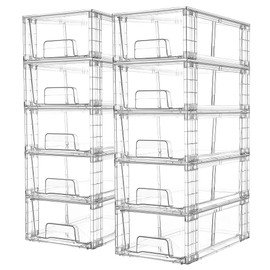 Vtopmart 10 Pack Stackable Storage Drawers,Clear Acrylic Drawer Organizers with Handles, Easily Assemble Containers for Fridge, Bathroom,Kitchen Undersink,Cabinet,Pantry Organization and Storage