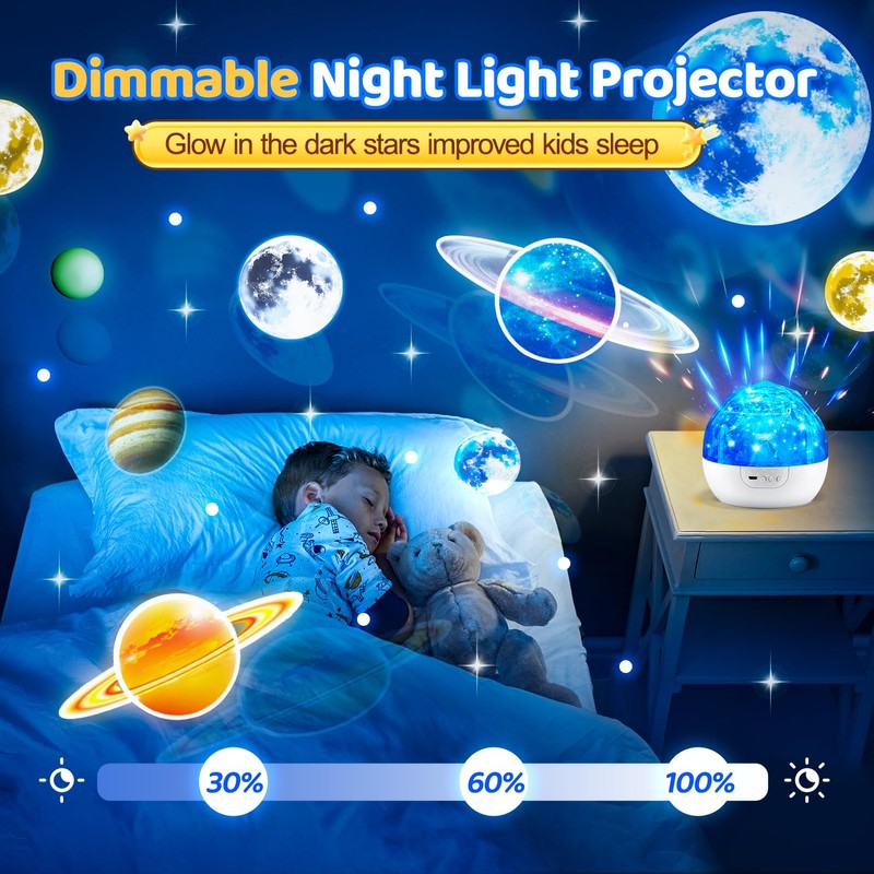 Solar System for Kids Projector Night Light, 360°Rotating+5 Films Planets