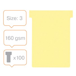 Nobo T-Cards Tab Top 15mm W92x Bottom W80x Full H120mm Size 3 Yellow Ref 32938915 [Pack of 100]