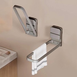 VOLDRA 1 x Towel Holder, No Drilling, Suction Cup Towel Rail, Foldable Guest Towel Holder, Tea Towel Holder, Kitchen Dish Cloth Holder, Towel Holder for Gluing, Towel Holder (Grey)