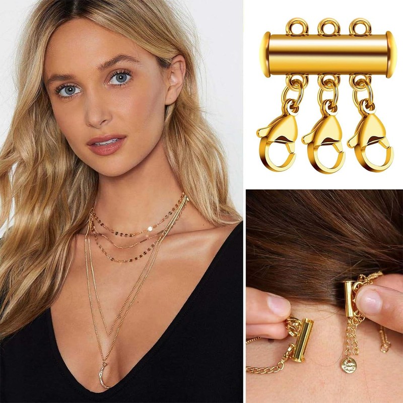 ZILZUFA Pack of 4 Chains Layering Clasp, Chain Clasp, Gold,