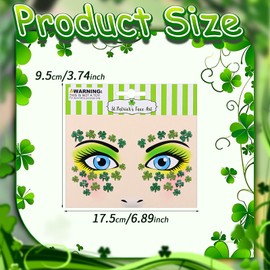 Doneace Shamrock Glitter Face Tattoo Jewelry St. Patrick's Day Celebration Face Gems with Assorted Designs, Sparkle Glitter in Parades, Parties & More 2PCS