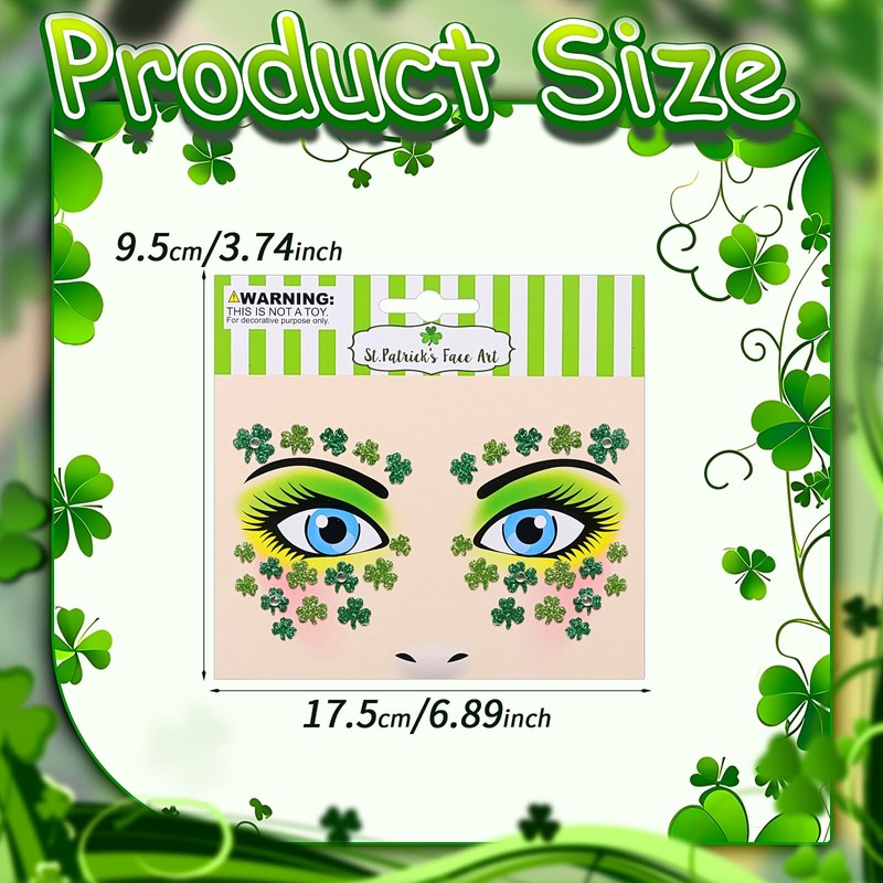Doneace Shamrock Glitter Face Tattoo Jewelry St. Patrick's Day Celebration