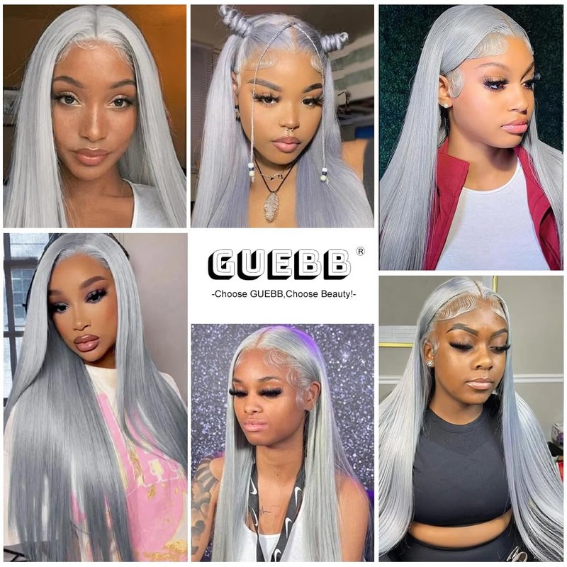 Silver Grey Lace Front Wigs Human Hair Straight Wear and