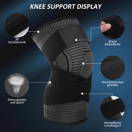 Ruilala Knee Support 1 Piece Knee Support with Adjustable Velcro Bandage Compression Knee Bandage for Men Women for Arthritis ACL Meniscus Tear Sports Fitness Weightlifting Jogging (Black, L)