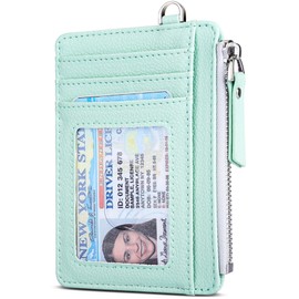 Teskyer Women Card Holder Wallet, Slim Credit Card Wallets, Minimalist, RFID Blocking, 1 ID Window, with Zipper, Holds up to 8 Cards, Aqua Green
