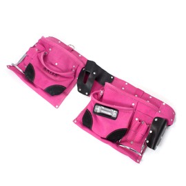 9 Pocket Tool Belt Heavy Duty Suede Leather Fits Hammer And Nails - Pink