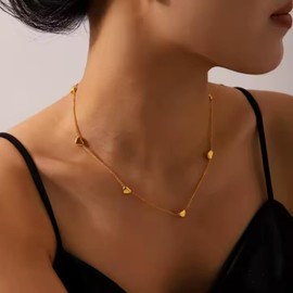 GARGANTILLA MUJER ORO 18K, Joyería para Mujer, Collares y Accesorios para mujer de Corazón, Cadena de oro Elegante, Regalos para Mujer, Cumpleaños, Mamá, Novia.