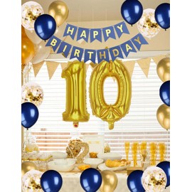 Navy Blue 10th Birthday Decoration, Blue Number 10 Foil Balloons Set for 10 Years Old Child Birthday Blue Decoration Boys Girls 10th Birthday Balloons Decoration (10th)