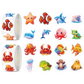 UVUXO 600 Pcs Sea Animals Stickers for Kids- 1.5 Inch Round Stickers Roll 16 Tyles Cartoon Ocean Life Kindergarten Stickers Teacher Stickers for Kids Birthday Party School Reward Giveaways