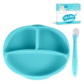 Baby Self-Feeding Suction Plate – Grip Dish, Food-Grade Silicone Suction Plate for Weaning Babies, BPA-Free, Microwave, Dishwasher & Oven Safe (Blue)