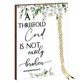 A Threefold Cord Wedding Sign Wedding Unity Sign Strand of Three Cords Decorative Wooden Plaque Tie the Knot Ceremony and Cord of Three Strands Wedding Knot Decor, 13.4 x 9.5 In (Leaves Style)