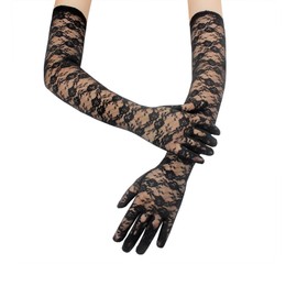 owiter 1 pair Lace Gloves Women Long Elegant Tea Party Gloves Engagement Dress Dance Cocktail Party Opera Mittens (black, 53cm long)
