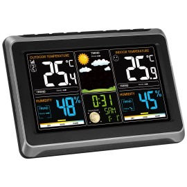 Wireless Digital Home Weather Station 7.5 Color Display Indoor/Outdoor Sensor Adjustable Atomic Clock Household ThermometersScreen Size: 7.5"