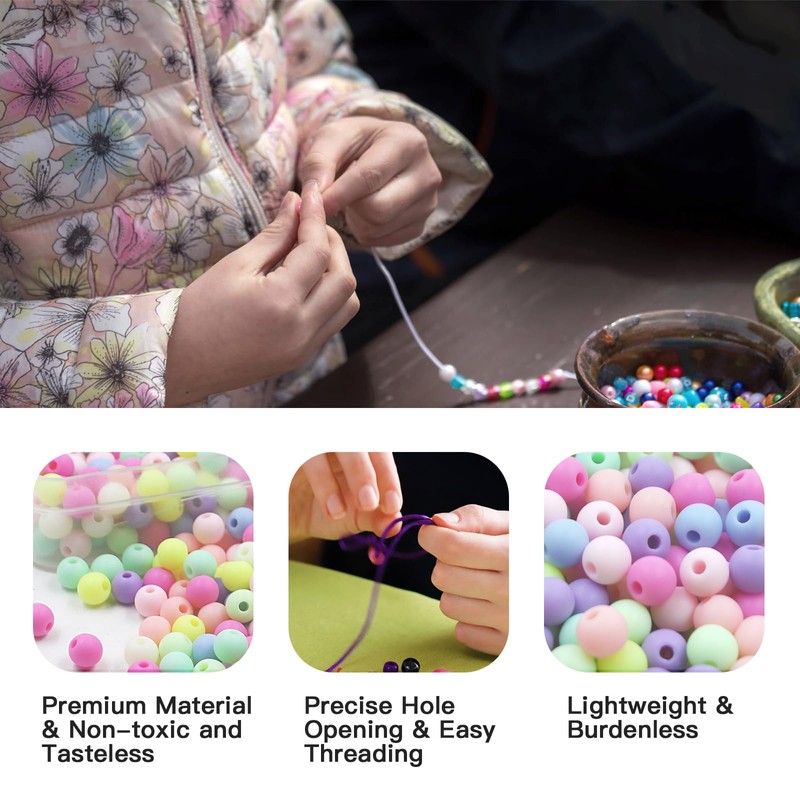 1500PCS Acrylic Round Beads, Matte Frosted Candy Pastel Beads Assorted
