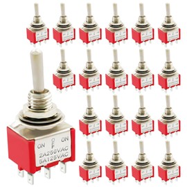 DaFuRui Spdt Toggle Switch，20Pack 3 Position 6 Pin ON-Off-ON Metal Toggle Switch 6A 125VAC Heavy Duty Waterproof Toggle Switch