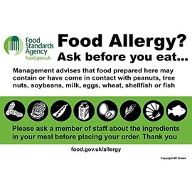 FOOD ALLERGY POSTER | A4 LAMINATED | Awareness Safety Sign | Health and Safety Food and Kitchen Allergy Intolerance Poster | Ask Before You Eat Poster