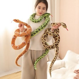 YUZHINUO Simulated Python Snake Plush Toy Giant Piebald Python Long Stuffed Snake Plushie Pillow Children Boys Gift Home Decoration (Yellow,110 inch)