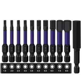 K Kwokker 11pcs 50mm Hex Allen Key Bit Set, S2 Steel Metric Hex Head Allen Wrench Drill, 1.5MM-8MM 1/4" Hex Shank Magnetic Inner Hexagon Screwdriver Bit with 60MM Long Magnetic Bit Holder