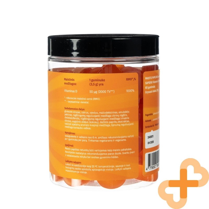 SAPIENS Vitamin D3 60 Gummies Orange Flavor Immune Support Supplement