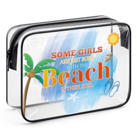 Beach Lover Gift Beach Themed Makeup Bag Beach Travel Gifts Summer Lovers Vacation Gifts Girls Trip Gifts Clear Cosmetic Bag Pouch Birthday Christmas Graduation Gift for Women Girl Teens Beach Lover