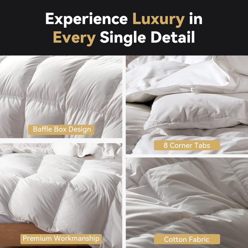 Three Geese Luxury Down Comforter Full Size, All-Season Duvet Insert