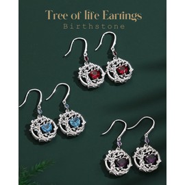 FANCIME Tree of Life Earrings 925 Sterling Silver Dainty Blue Topas Dangle Drop Gemstone Earring November December Birthstone Fine Jewelry Birthday Gifts for Her Women