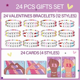 Gerigity Valentines Day Cards for Kids School - 28 Pack Valentines Bracelets for Kids, Friendship Valentines Cards, Valentines Day Gift for Girls, School Classroom Valentines Day Exchange Gift