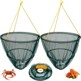 Crystals Crab Drop Net with Spring Loaded Bait Holder, 11m Rope with 30 cm Netting Trap, Bait Clip, Bait Bag, Line Handle, Crab Fishing Net for Family Kids and Holiday Fun, Green – (Set of 2)