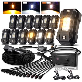 LEDMIRCY Switchback Rock Lights Kit White/Amber 12 Pods Dual Colors 3 Modes Memory Function Reset Function with Wiring Harness for Trucks Off Road ATV UTV SUV RZR Under Body Shockproof Waterproof