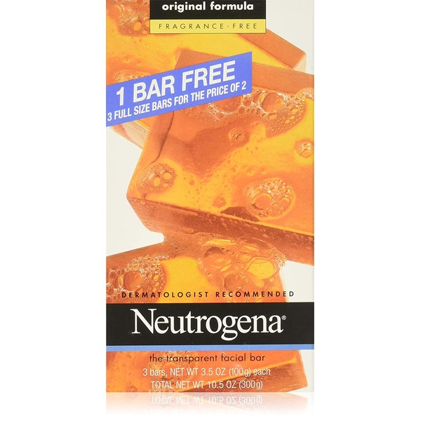 Neutrogena Transparent Facial Bar Unscented Pack, 3 Count (Pack of 6)