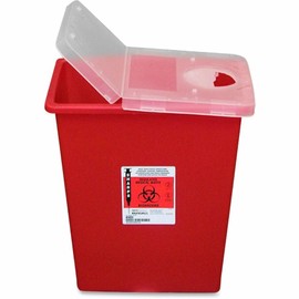 COVIDIEN Kendall Hinged Lid Sharps Container, 17.5" x 15.5" x 11", Red