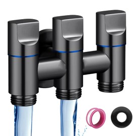 3-Way Water Changer Control Valve, 4 Point Thread Interface (1/2 Inch) Three-Way Water Injection Angle Valve, One Inlet and Three Outlet Angle Valve, for Washing Machines and Toilets (Dark Grey)
