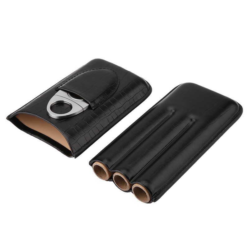 Crocodile Grain Faux Leather 3 Tube Cigar Travel Case Holder