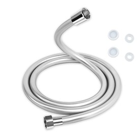 Shower Hose, 1.5 m PVC Shower Hose, Flexible Smooth Universal Shower Pipe, Washing Machine High Pressure Shower Hose, with Sealing Ring and Sealing Lid for Bathroom Fittings Replacement, Silver