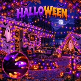 100 PCS Luces LED Naranjas y Moradas de Halloween, Luces de Cadena de Halloween, 10m, con 9 Modos y Temporizador, IP65, para Decoración, Fiesta (Morad