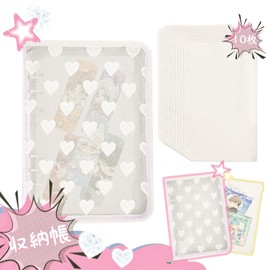 Koundeneko Aqua Case, A5 Size, Includes 10 Pocket Refills, Cute, Heart Pattern, Zipper, Fall Prevention, Dirt, Scratch-Resistant, Easy to Carry, Acrylic Stand Binder