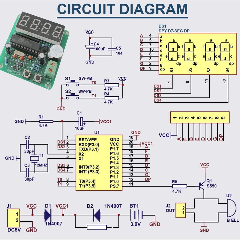 DAOKAI 4 Bits Digital Electronic Clock DIY Kits MCU digital