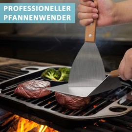 Set of 2 Burger Set, Stainless Steel Grill Spatula, Spatula, Spatula with Wooden Handles for Burger Press, Teppanyaki, Barbecue, Steak, Pizza
