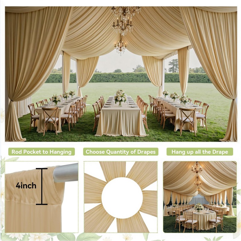 Party Village 10ftx20ft Beige Ceiling Curtain for Wedding Parties –