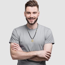 COAI Unisex 108 Mala Gemstone Necklace with Tree of Life Charm, Obsidian Obsidian azurite, Azurite