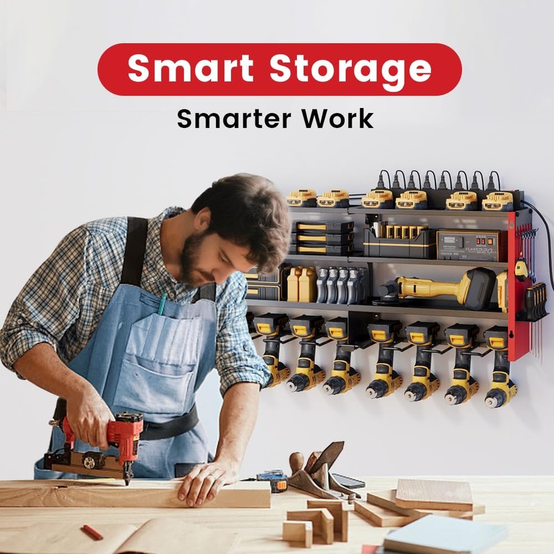 53" Power Tool Organizer Wall Mount with Power Strip, Heavy