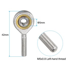 QUARKZMAN 4 Pieces SA5T/K 5mm Rod End Bearing M5 x 0.8 Male Thread with Left Hand Thread, Self-Lubricating Rod End Connections with Lock Nut