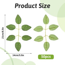 Yuanan 50 Pcs Artificial Green Leaves, Rose Leaves Artificial, Bulk Fake Leavess, Green Leave Decoration for Bouquet Flowers, Centerpieces, Bridal Shower, Birthday Party, Home Decorations