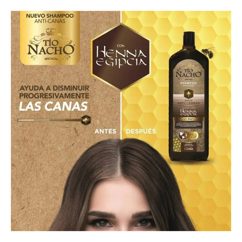 Shampoo Efecto Anti Canas Henna Egipcia Uso Diario Tio Nacho