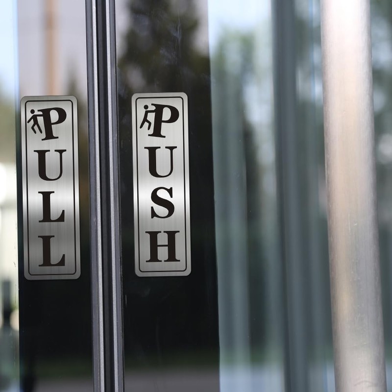 Metal Stainless Steel push pull signs for door,With Self Adhesive,5.5x1.7in