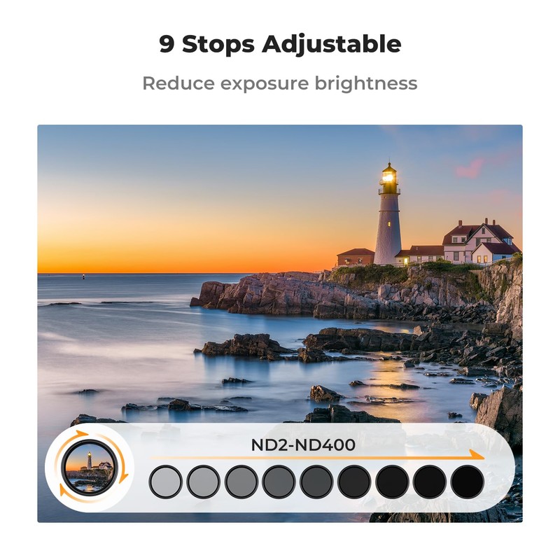 K&F Concept 40.5mm Variable ND2-400 Filter + Lens Cap +Cleaning
